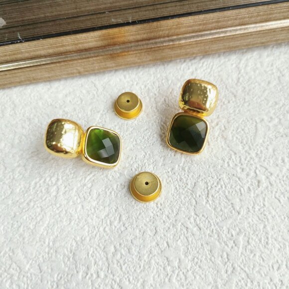 Julie Vos Catalina Jade Green Gold Earrings - Picture 3 of 3